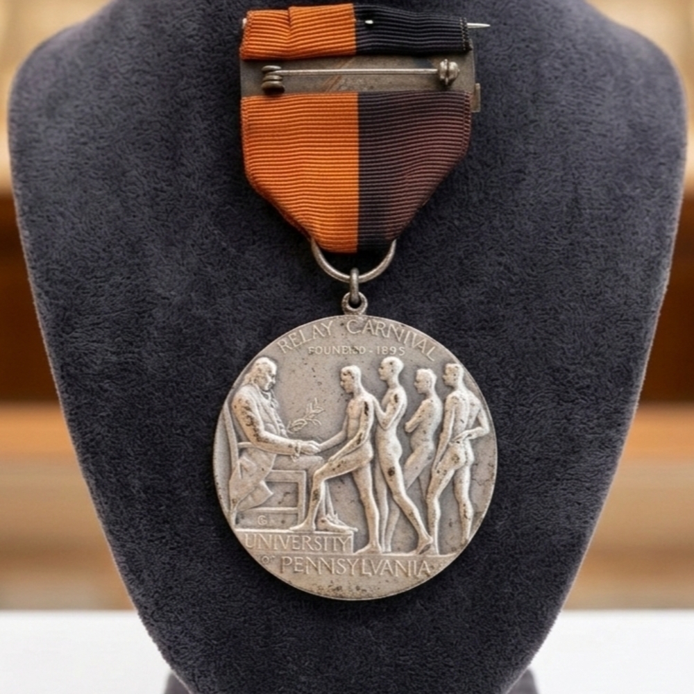 Vintage Sterling Silver University of Pennsylvania Mile Relay Medal with Ribbon